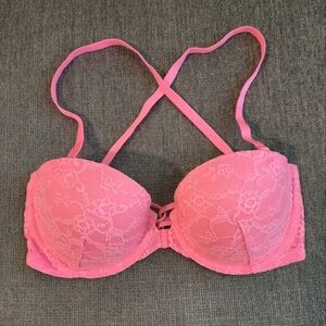 Victoria's Secret Front-Close Knot Back Multi-way Push-Up Bra Bombshell Pink